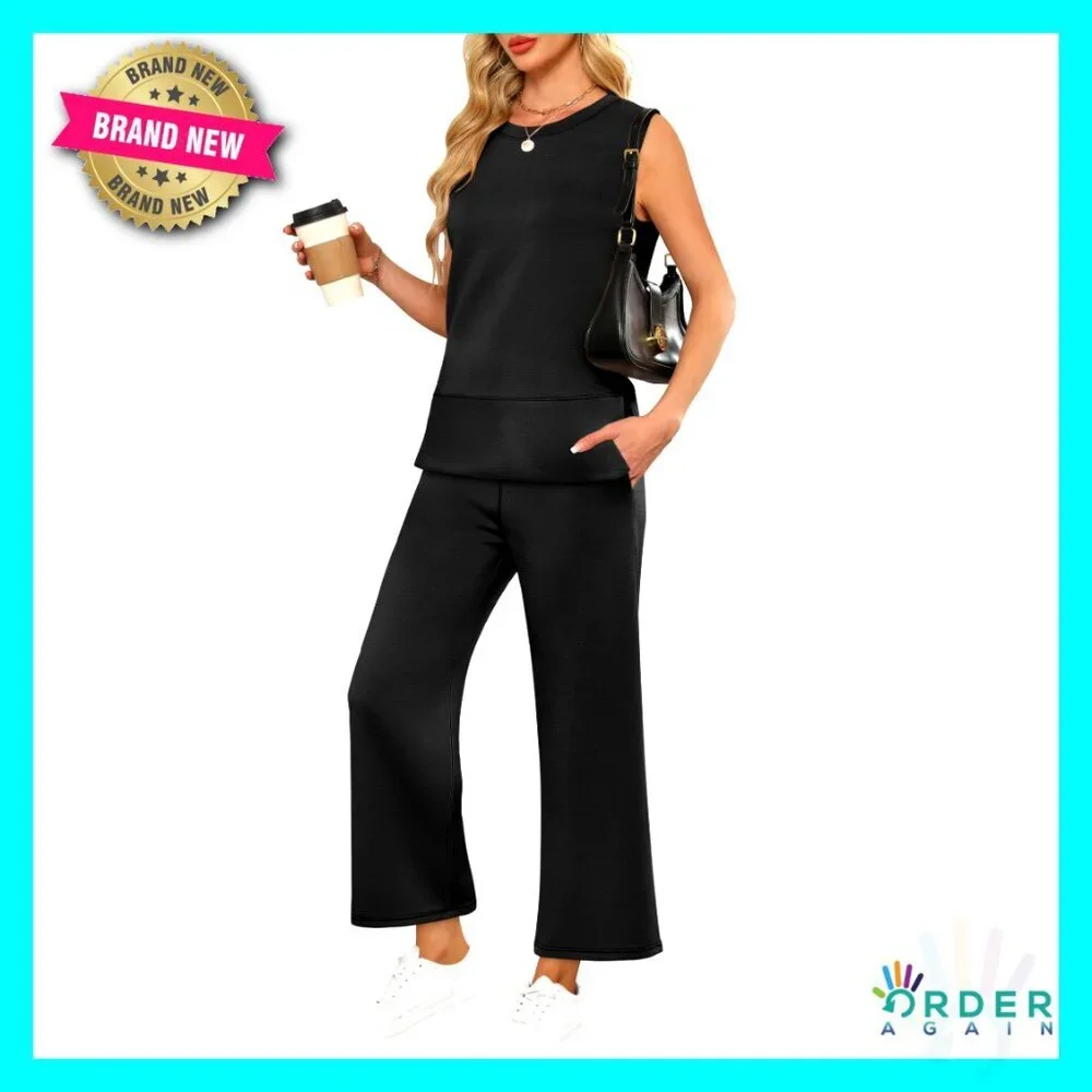 Two Piece Lounge Set Wide Leg Pants Tank Top Travel Outfit Casual Chic